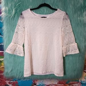 Adriana Papell White Long Sleeve Lace Top Size M